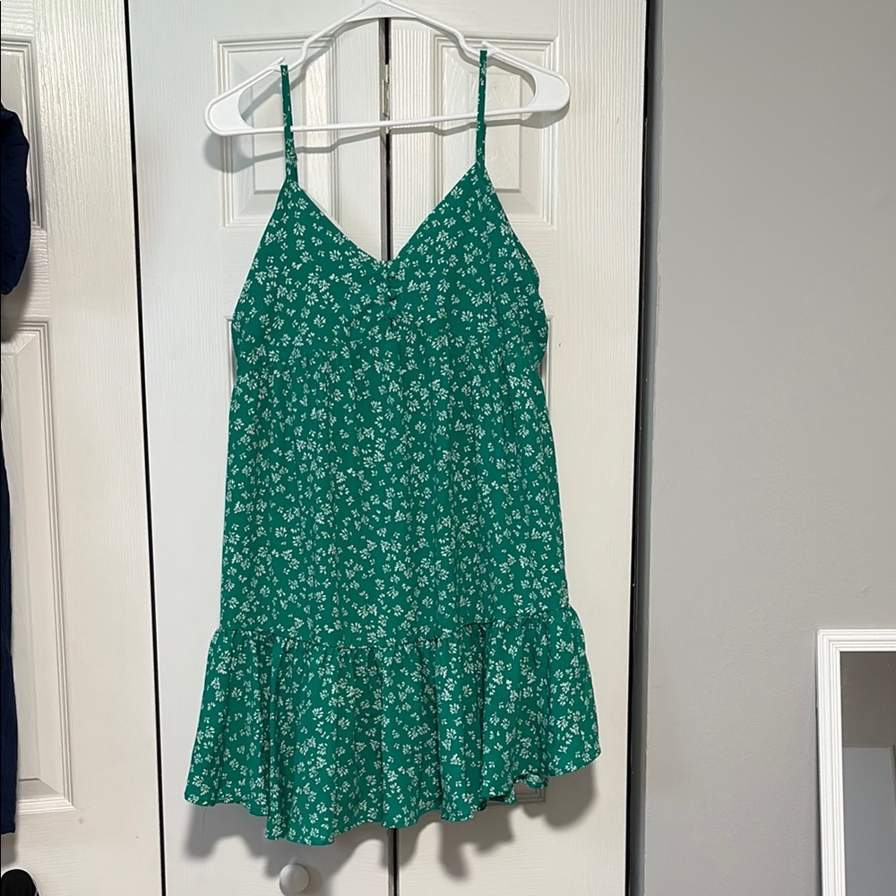 Green Floral Spaghetti Strap Dress